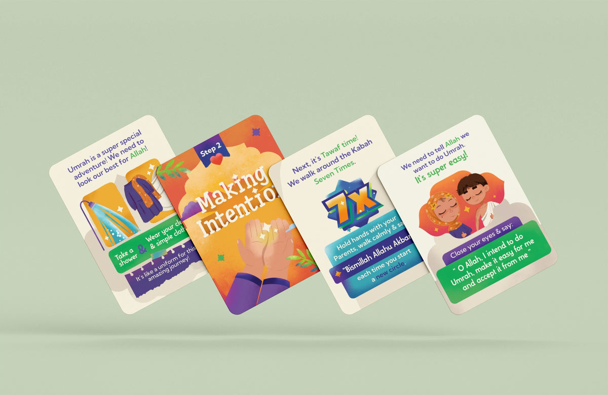  Umrah cards for kids – step-by-step Umrah guide and duas for children by Little Pilgrims
